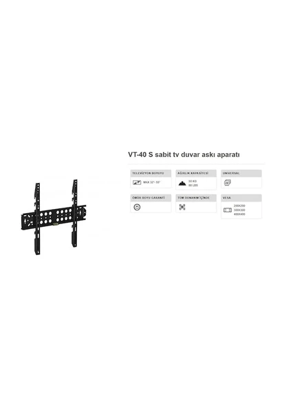 Vontech Vt 40s Tv Askı Aparatı 32-55 İnç Sabit 10x45 Cm ürün görseli 1