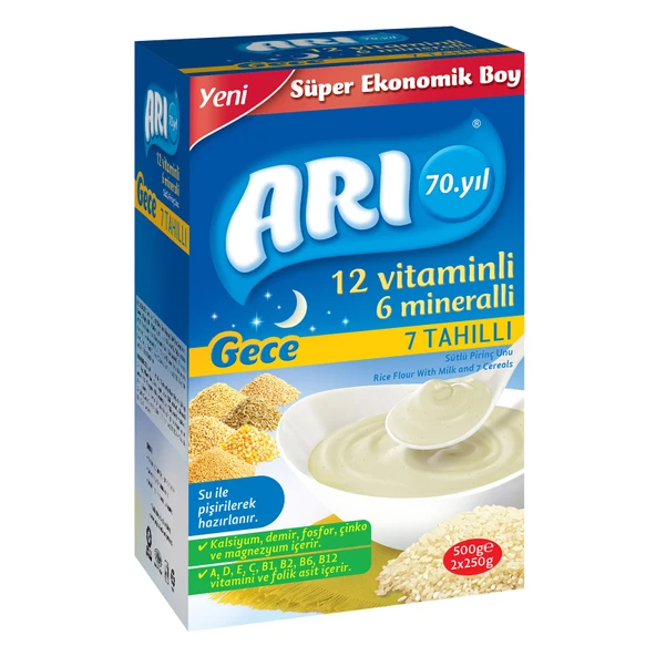Gece 12 Vitaminli 6 Mineralli 7 Tahıllı Sütlü Pirinç Unu 500 gr (2 ADET) ürün görseli 1