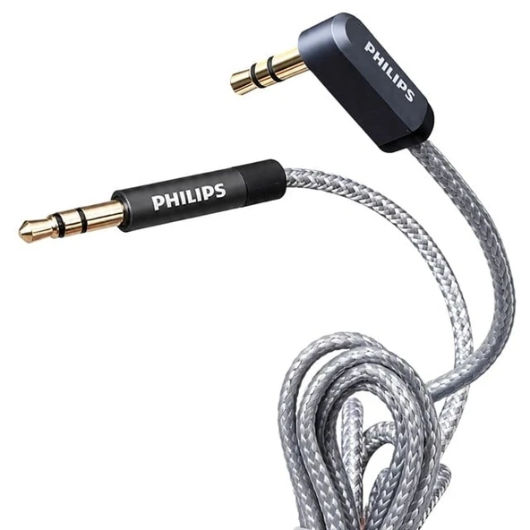 Philips SWR2114F/93 1 Metre 3.5mm Stereo AUX Ses Kablosu 90 Derece L Tipi Açılı Örgülü Zırhlı ürün görseli 1