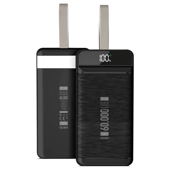 Powerway Qc60 60000 Mah 3.0 Kablolu 22.5w Powerbank ürün görseli 1