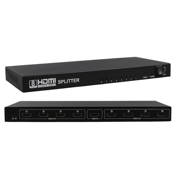 PowerMaster PM-14218 1 Giriş 8 Çıkış Port 1080P FHD HDMI Dağıtıcı Splitter (8'li Çoklayıcı) ürün görseli 1