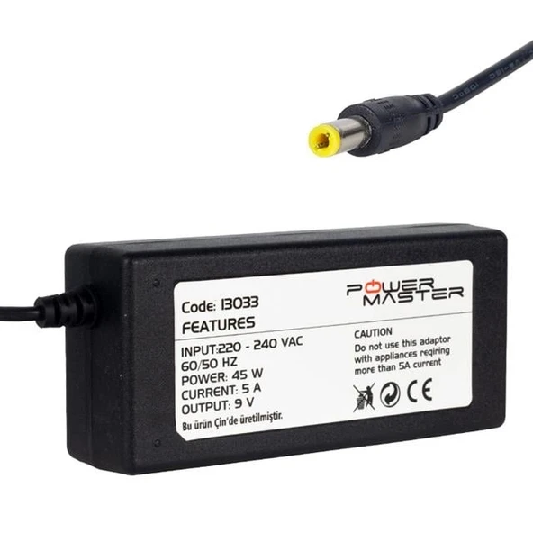 Powermaster PM-13033 9 Volt - 5 Amper 5.5*2.5 Mm Uçlu Yazar Kasa / Pos Makinesi Masaüstü Adaptör ürün görseli 1