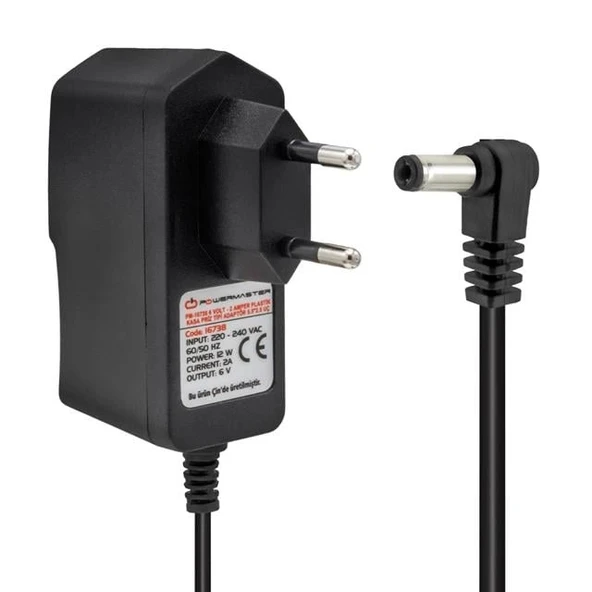 Powermaster PM-16738 6 Volt - 2 Amper 5.5*2.5 Mm Uçlu Plastik Kasa Priz Tipi Adaptör ürün görseli 1