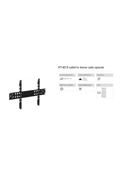 Vontech Vt 42s Tv Askı Aparatı 42-65 İnç Sabit 10x70 Cm ürün görseli 1
