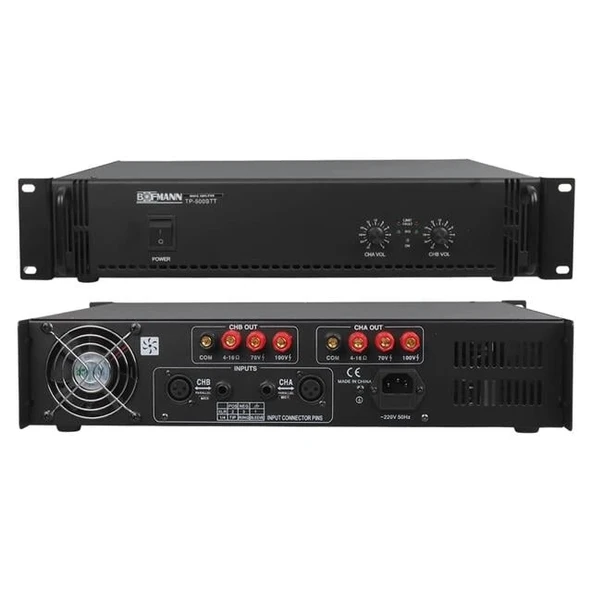 Bofmann TP-500STT 2x250W Hat Trafolu Stereo Power Amfi - 100V Profesyonel Ses Sistemi ürün görseli 1