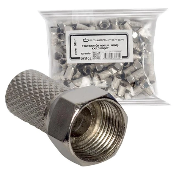 Powermaster PM-682 RG6-U4 18 Mm Geniş F Konnektör (100 Adet) ürün görseli 1