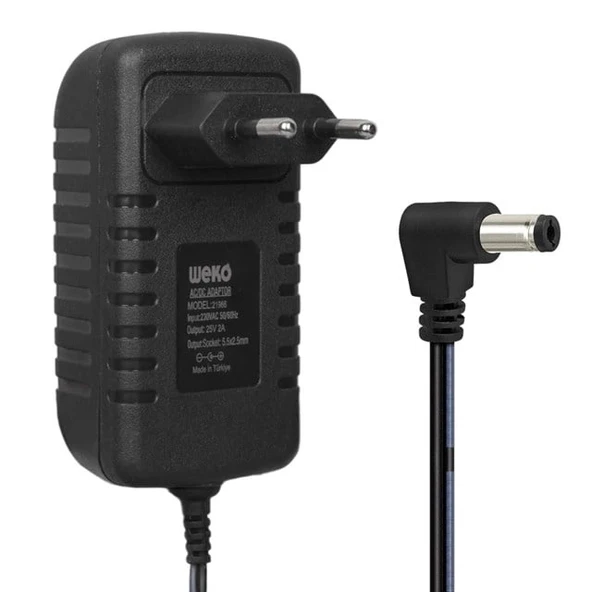 Weko WK-21966 25 Volt - 2 Amper - 50 Watt 5.5*2.5 Mm L Uçlu Kırmızı Yeşil Ledli Yerli Üretim Şarjlı Matkap Adaptörü ürün görseli 1