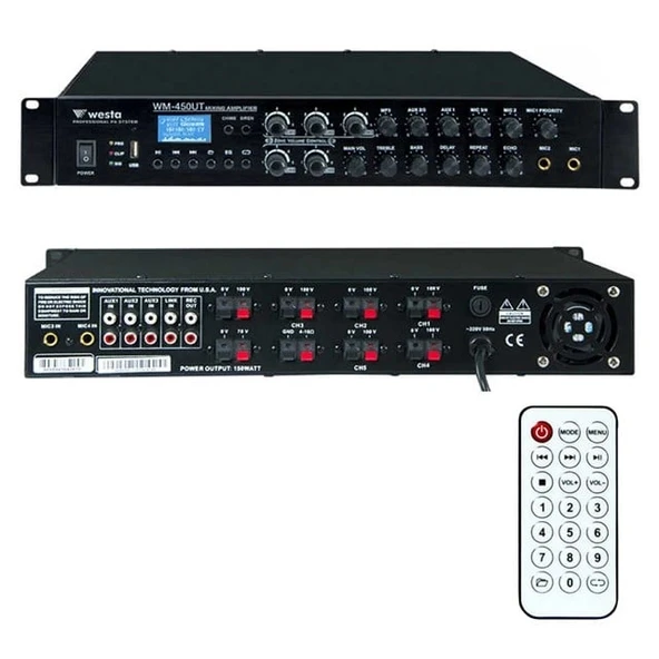 Westa WM-450UT 450W 6 Bölge Kontrollü Profesyonel Mikser Anfi Bluetooth, USB ve Eko Destekli Hat Trafolu Güç Ünitesi ürün görseli 1