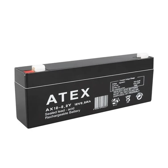 Atex 12 Volt 2 Amper Yatık Uzun Akü (178x34x60 Mm) ürün görseli 1