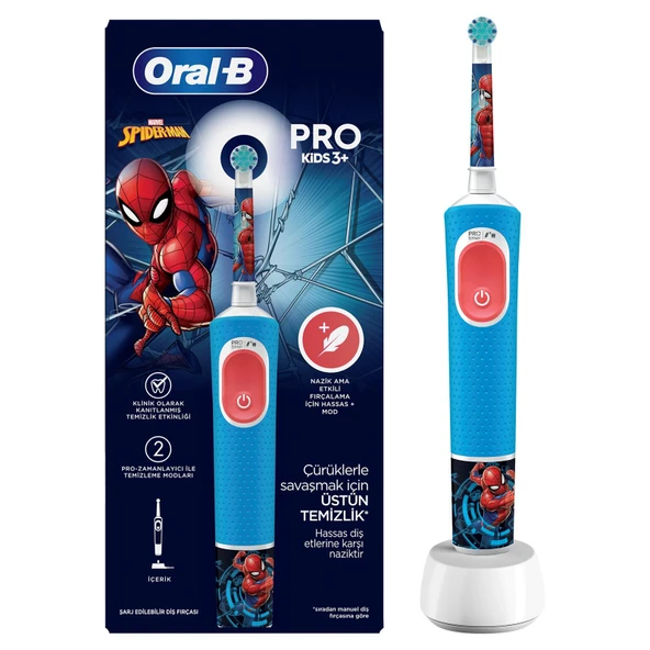 Oral B D100 Pro Çocuk Spiderman Şarj Edilebilir Diş Fırçası (2 ADET) ürün görseli 1