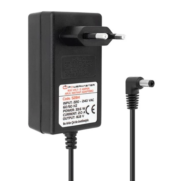 Powermaster PM-5284 16.8 Volt - 2 Amper - 33.6 Watt 5.5*2.5 Mm L Uçlu Şarjlı Matkap Adaptörü ürün görseli 1