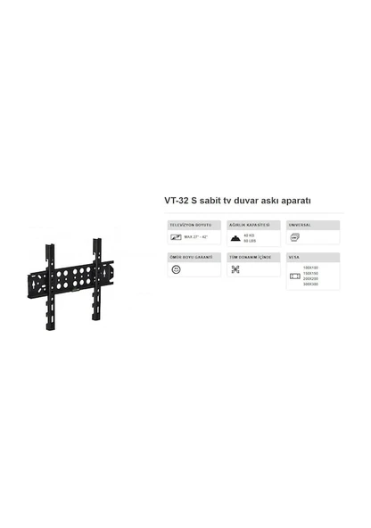 Vontech Vt 32s Tv Askı Aparatı 27-42 İnç Sabit 10x40 Cm ürün görseli 1