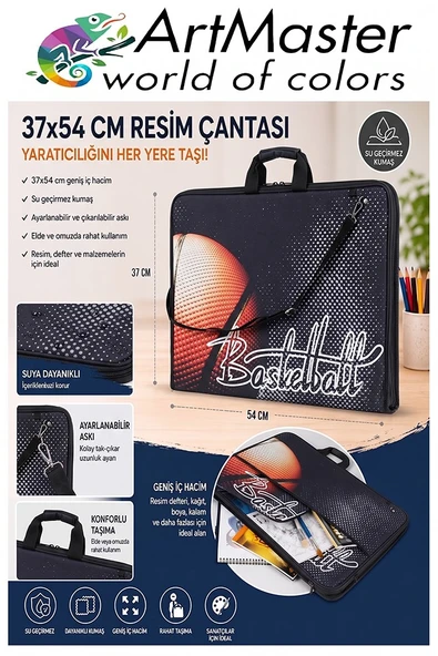 Resim Çantası Desenli Kumaş 37x54 cm 1 Adet Art13 Teknik Resim Dosya Çantası 35x50 cm Askılı Proje Çantası Fermuarlı ürün görseli 1