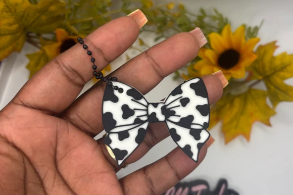 İnek Deseni (Cow Print) Fiyonk Anahtarlık ve Çanta Aksesuarı ürün görseli 1