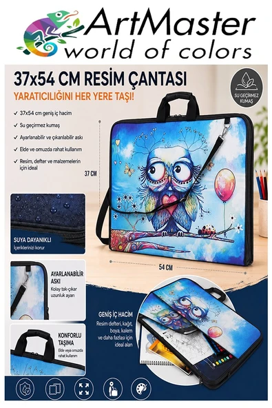 Resim Çantası Desenli Kumaş 37x54 cm 1 Adet Art09 Teknik Resim Dosya Çantası 35x50 cm Askılı Proje Çantası Fermuarlı ürün görseli 1