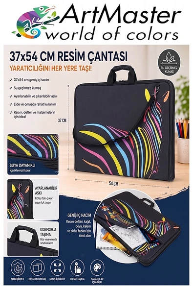 Resim Çantası Desenli Kumaş 37x54 cm 1 Adet Art12 Teknik Resim Dosya Çantası 35x50 cm Askılı Proje Çantası Fermuarlı ürün görseli 1