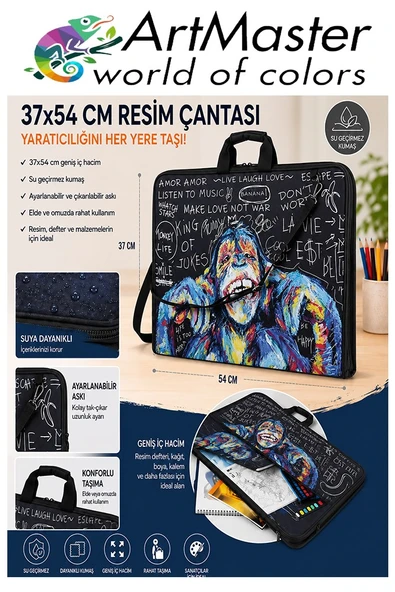 Resim Çantası Desenli Kumaş 37x54 cm 1 Adet Art01 Teknik Resim Dosya Çantası 35x50 cm Askılı Proje Çantası Fermuarlı ürün görseli 1
