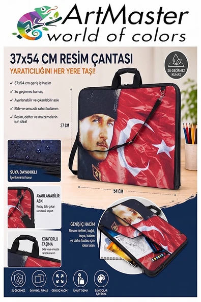 Resim Çantası Desenli Kumaş 37x54 cm 1 Adet Art06 Teknik Resim Dosya Çantası 35x50 cm Askılı Proje Çantası Fermuarlı ürün görseli 1