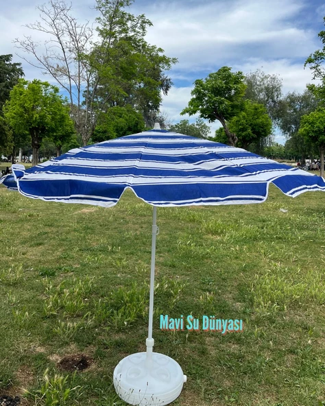 Plaj Deniz Balkon Şemsiyesi | %50 Pamuk %50 Porselen Kumaşlı Şemsiye | Bidon Dahil | Eğilebilir | 2 Metre Şemsiye | 10 Telli Şemsiye ürün görseli 1