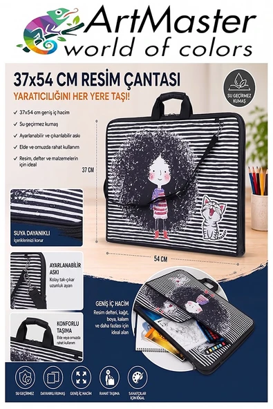 Resim Çantası Desenli Kumaş 37x54 cm 1 Adet Art04 Teknik Resim Dosya Çantası 35x50 cm Askılı Proje Çantası Fermuarlı ürün görseli 1