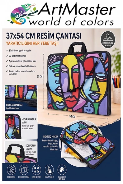 Resim Çantası Desenli Kumaş 37x54 cm 1 Adet Art03 Teknik Resim Dosya Çantası 35x50 cm Askılı Proje Çantası Fermuarlı ürün görseli 1