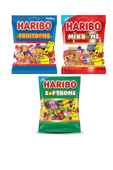 Haribo İkramlık Bayram Şekeri 3'lü Paket (Fruitbons, Softbons, Mixbons) ürün görseli 1