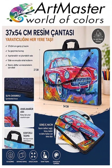 Resim Çantası Desenli Kumaş 37x54 cm 1 Adet Art07 Teknik Resim Dosya Çantası 35x50 cm Askılı Proje Çantası Fermuarlı ürün görseli 1