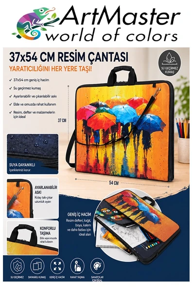 Resim Çantası Desenli Kumaş 37x54 cm 1 Adet Art14 Teknik Resim Dosya Çantası 35x50 cm Askılı Proje Çantası Fermuarlı ürün görseli 1