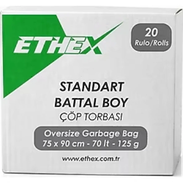 Ethex Battal Boy Siyah Renk Çöp Torbası 20 Paket - 75x90 Cm ürün görseli 1