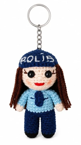 Maskot Bayan Polis Bebek Amigurumi Organik Anahtarlık Oyuncak ürün görseli 1