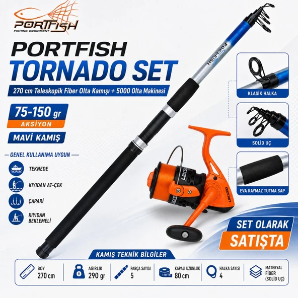 Portfish Tornado 270 cm 75-150 gr Teleskopik Olta Seti 5000 Makine Dahil ürün görseli 1