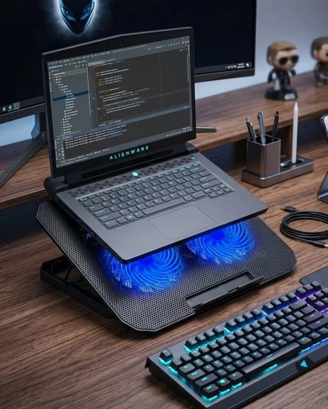 Çift Fanlı Sessiz Laptop Soğutucu 17 İnç Uyumlu Yükseltici Stand ürün görseli 1