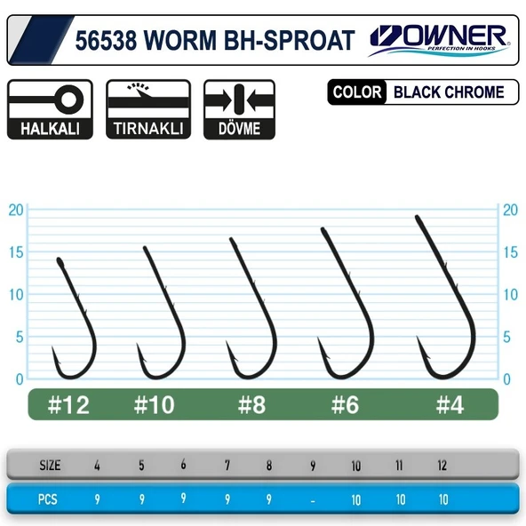Owner 56538 Worm Bh-Sproat Black Chrome LRF İğnesi - Resim 3