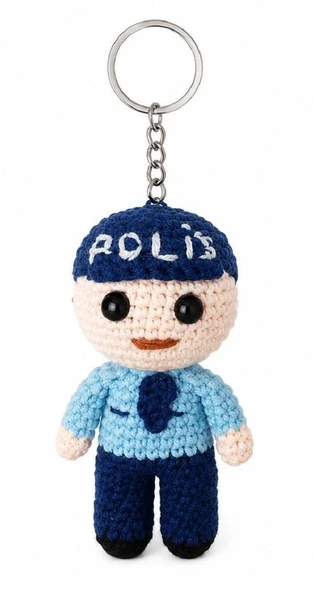 Maskot Polis Bebek Amigurumi Organik Anahtarlık Oyuncak ürün görseli 1