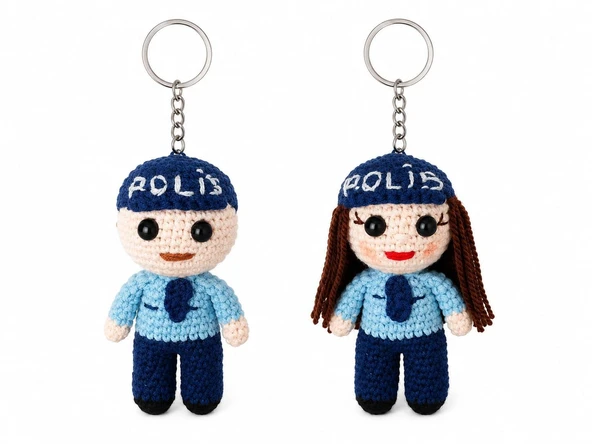Maskot Polis Bebekler Takımı Amigurumi Organik Anahtarlık Oyuncak ürün görseli 1