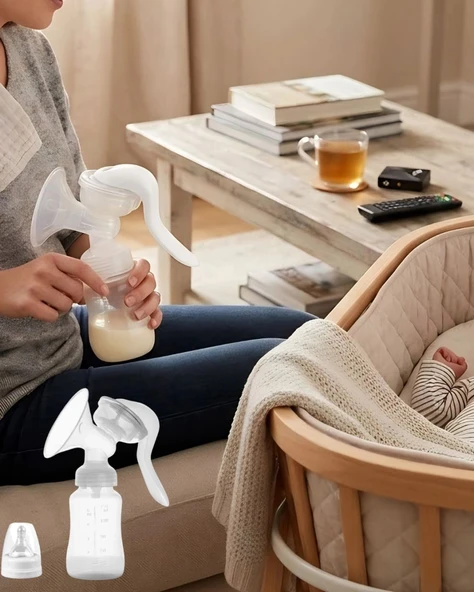Taşınabilir Manuel Göğüs Pompası Ayarlanabilir Vakumlu 180 Ml Şişeli ürün görseli 1