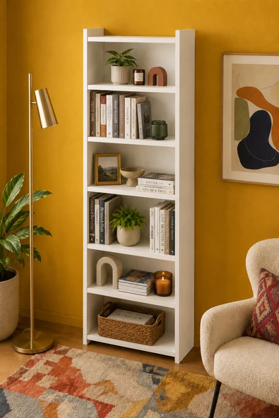 Nova 6 Raflı Beyaz MDF Modüler Kitaplık 55x23x208 cm ürün görseli 1