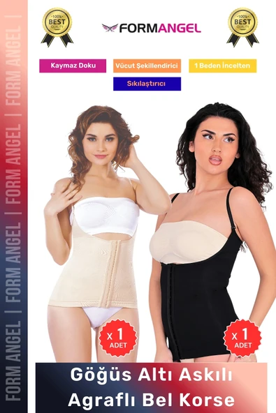 #Korse Vücut Şekillendiren Toparlayıcı Kadın Göğüs Altı Askılı Agraflı Bel Korse 2'li Set ürün görseli 1