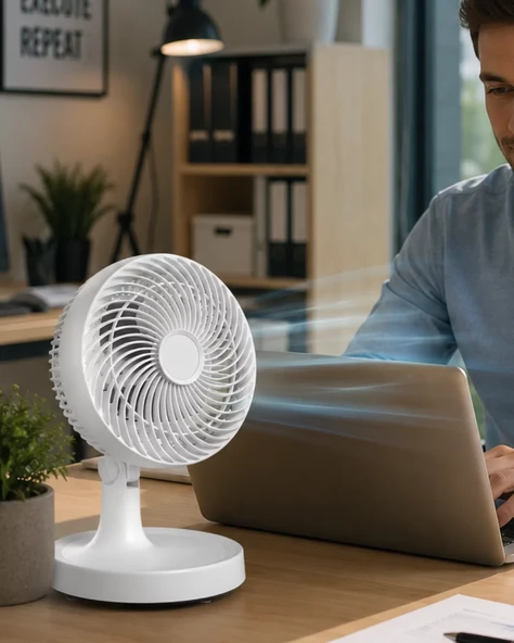 Kompakt Mini Fan Otomatik Salınımlı Sessiz Masaüstü Vantilatör ürün görseli 1