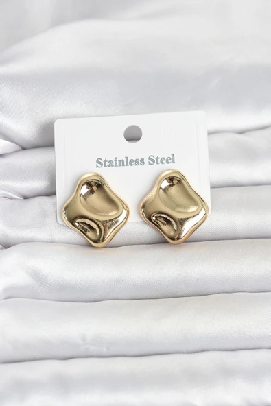 316L Çelik Gold Renk Plaka Model Kadın Küpe 5886 ürün görseli 1