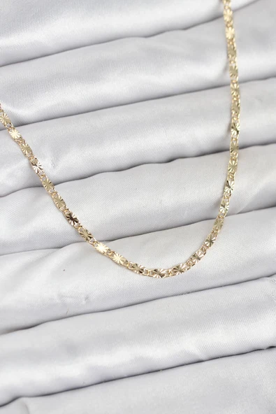 CM 14K Gold Renk Lazerli Zincir Model Kadın Kolye 5886 ürün görseli 1