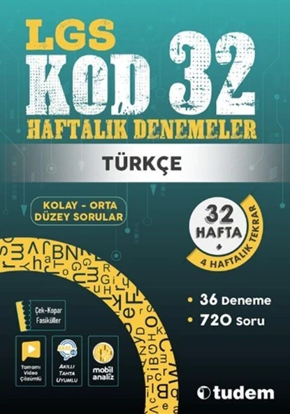 8. Sınıf Türkçe Kod 32 Haftalık Denemeleri Tudem Yayınları ürün görseli 1