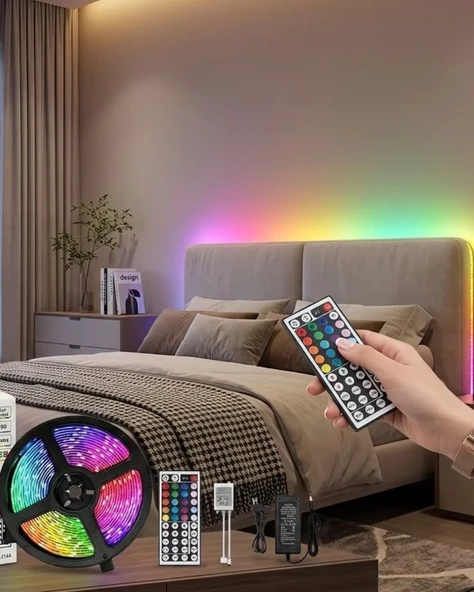 Kumandalı RGB Şerit Led 5 Metre Renk Değiştiren Dekoratif LED Işık ürün görseli 1