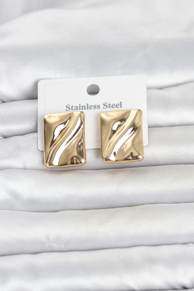 316L Çelik Gold Renk Plaka Model Kadın Küpe 5886 ürün görseli 1