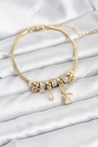 Pirinç Gold Renk Tinkerbell Charmlı Kadın Bileklik 5886 ürün görseli 1