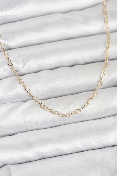 CM 14K Gold Renk Kalp Zincirli Kadın Kolye 5886 ürün görseli 1