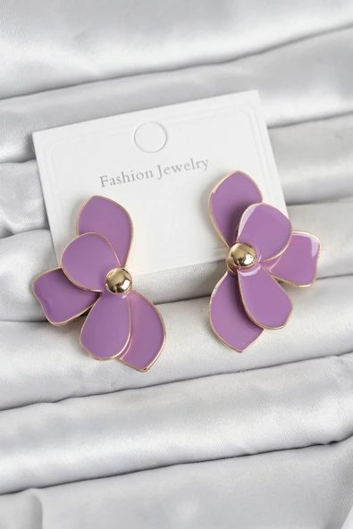 Mor Mineli Lotus Model Pirinç Kadın Küpe 5886 ürün görseli 1