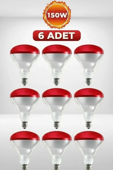(6 Adet) 150w Kızılötesi Isıtıcılı Hayvan Isıtma Ve Kuluçka Lambası (kırmızı Işık) E27 (kalın Duy) ürün görseli 1