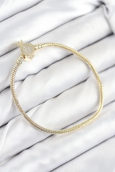 Pirinç Charm Zirkon Taşlı Taç Model Gold Renk Kadın Bileklik 5886 ürün görseli 1