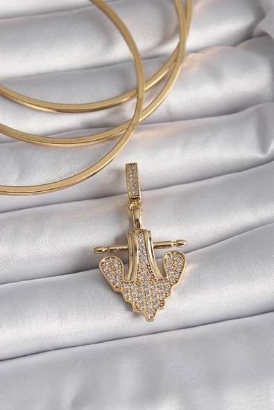 Pirinç Gold Renk Zirkon Taşlı Çapa Model Ajda Charm 5886 ürün görseli 1